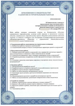 Приложение к свидетельству о допуске к строительным работам Баргузин СРО в строительстве